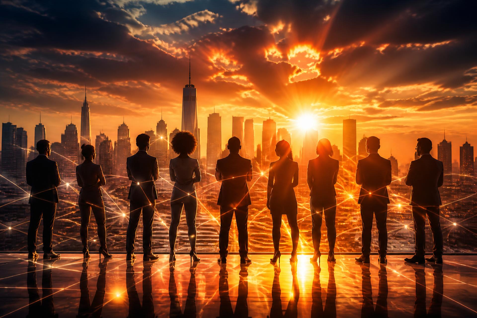 CBSU 17 members standing shoulder to shoulder facing a blazing sunrise skyline